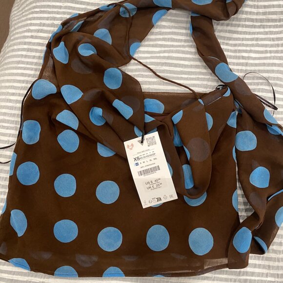 Zara polka dot halter top Brown Blue - Picture 3 of 3